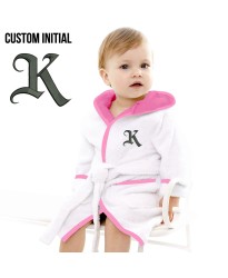 Baby and Toddler Custom Initial Design Embroidered Hooded Bathrobe in Contrast Color 100% Cotton